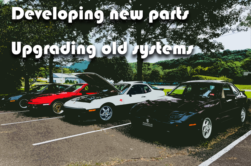 A row of Porsche 944 sports cars at the turboboof headquarters